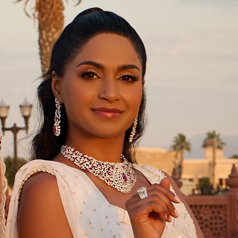 Layered Necklace Set with Diamonds and Rubies